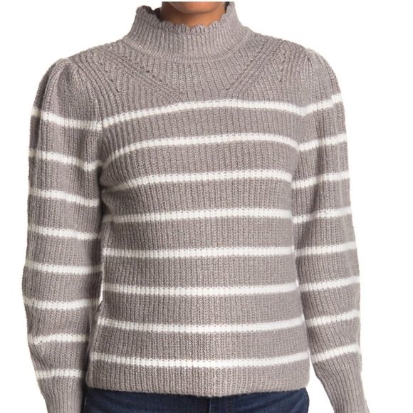 Femme by Design scalloped mock neck striped sweater - Picture 1 of 1